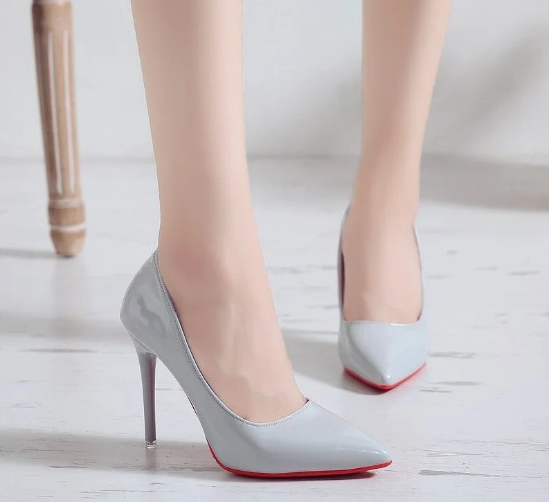 Nude Color High Heels Fashion 10cm Thin Heels Pumps Patent Leather Red Sole Single Shoes Wedding Banquet Woman Shoes