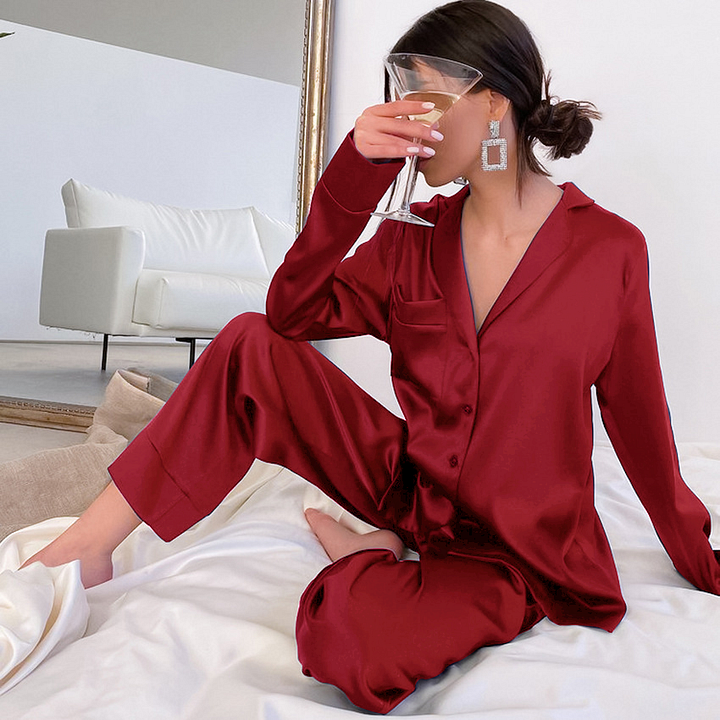 Pure Silk Pajamas Women 22 Momme Mulberry Silk Long Sleeve Matching Sleepwear REAL SILK LIFE