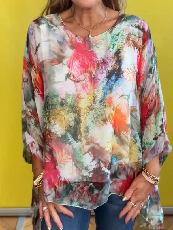 Women's Round Neck Tie-dye Loose Top socialshop