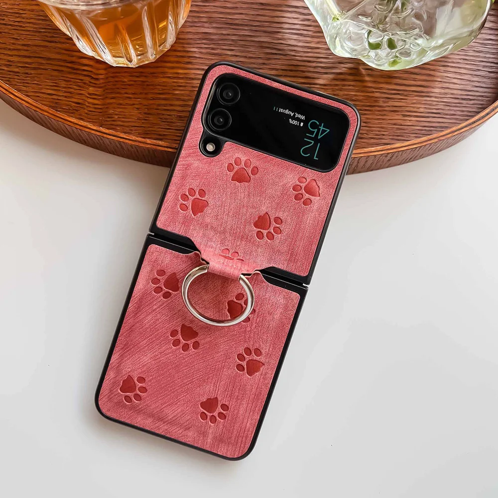 Cute Cartoon Cat Paw Embossed Phone Case For Galaxy Z Flip3/Flip4/Flip5