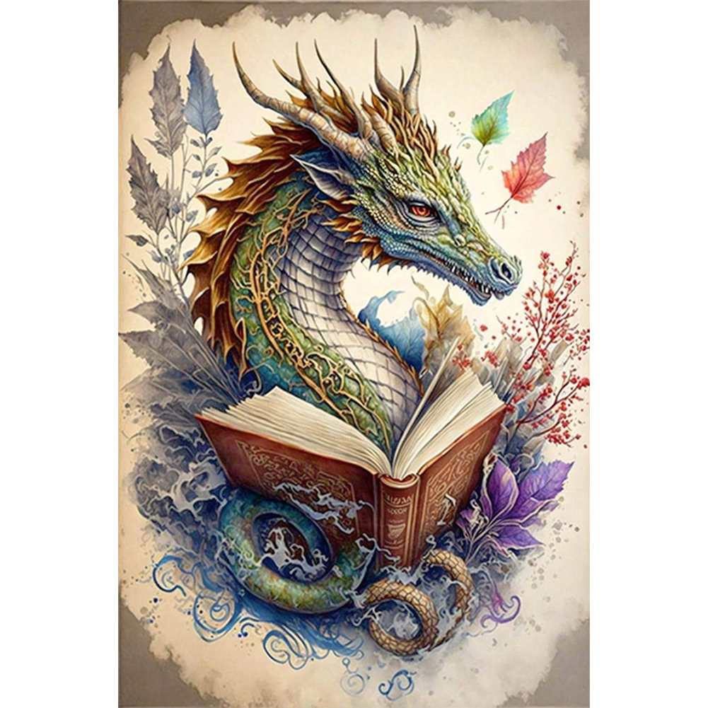 Retro Illustrated Dragon Reading A Book 40 60CM Full Round Diamond Painting