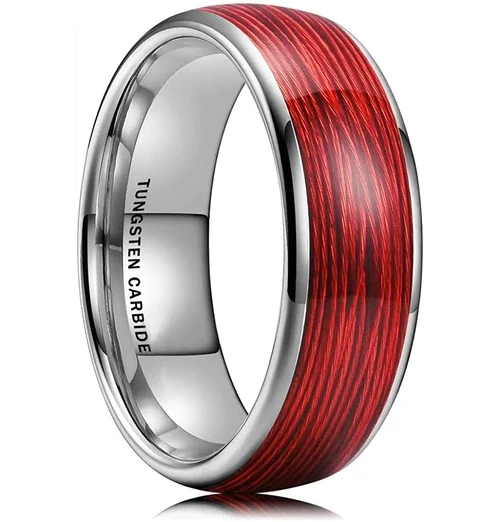 Women's Or Men's Tungsten Carbide Red Wire Wedding Band Rings,Silver Bands with Red Wire Inlay Ring With Mens And Womens For Width 4MM 6MM 8MM 10MM