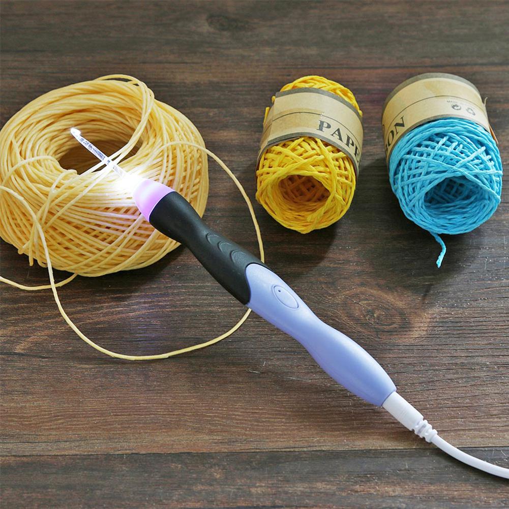 9 in 1 USB Light Up Crochet Hooks Knitting Needles LED Sewing Kit (Black)