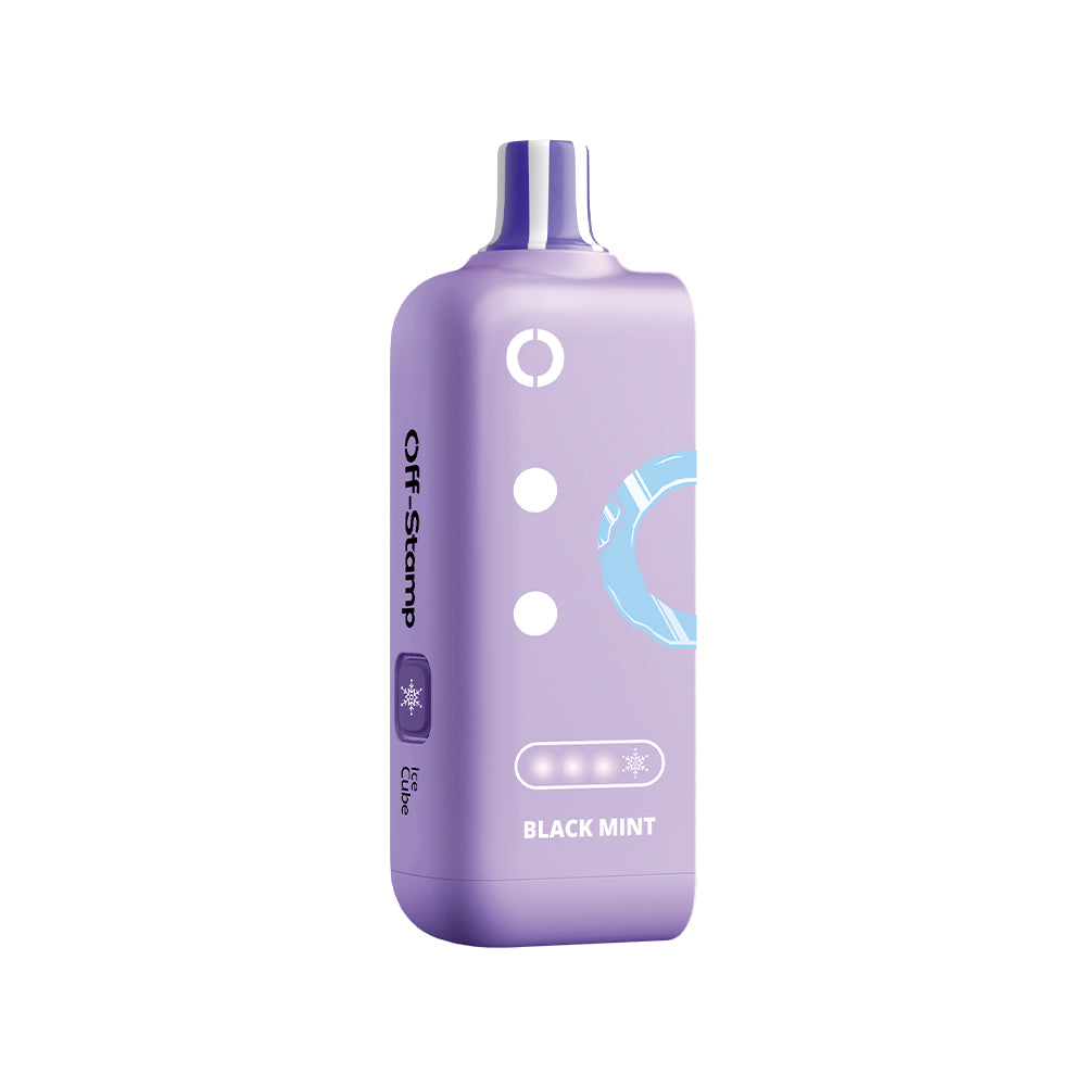 Pastel purple Off Stamp X-Cube Ice Cube vape, Black Mint flavor.