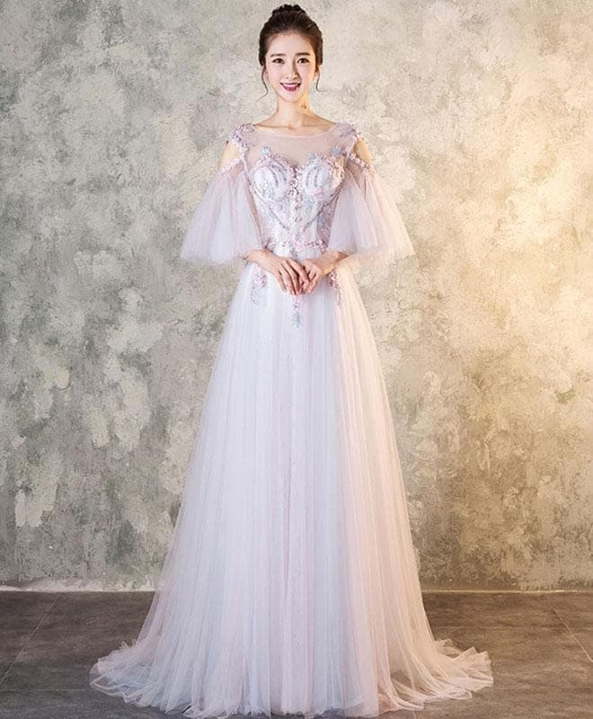 Cute Tulle Lace Long Prom Dress