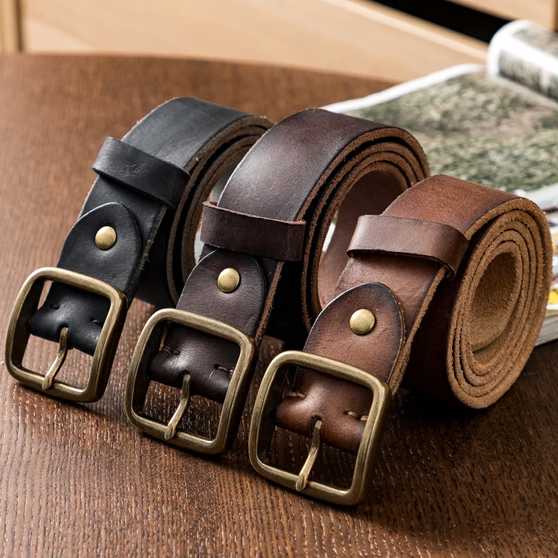 Genuine Leather Pin Buckle Casual Top Layer Pure Cowhide Copper Buckle Belt