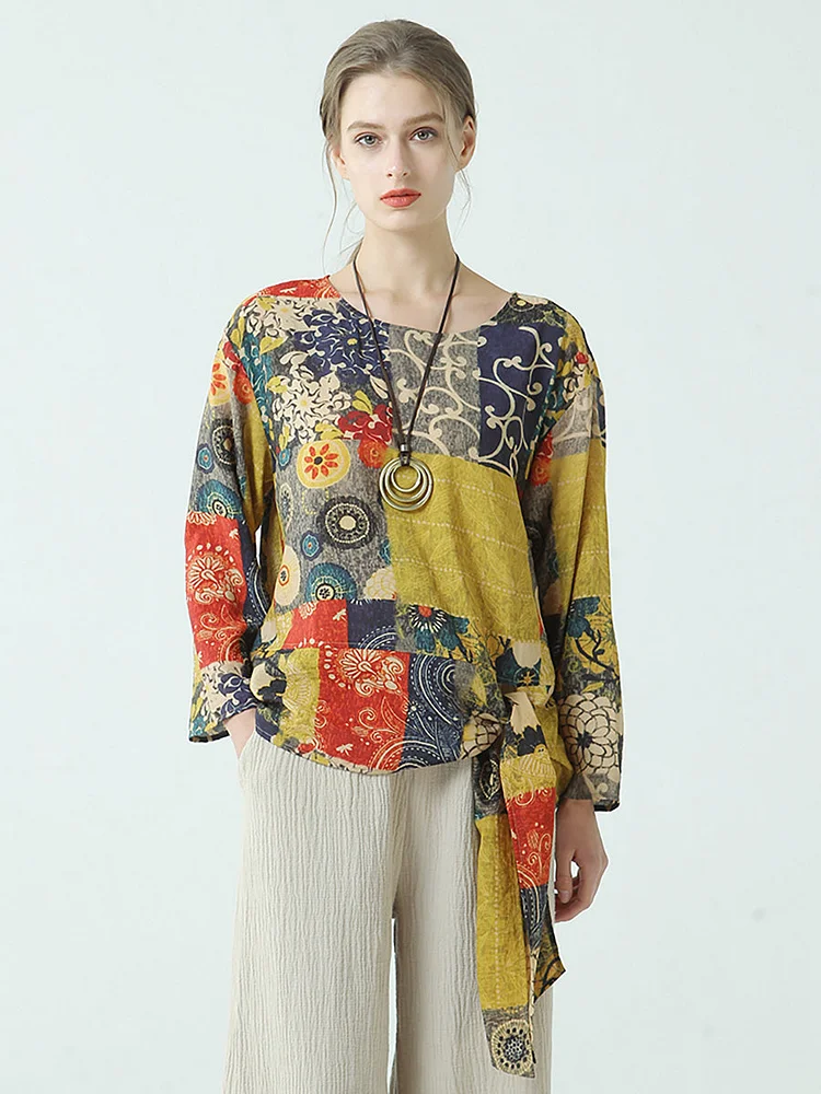 Women Prints Strap Cotton Long Sleeve T Shirt M-2XL