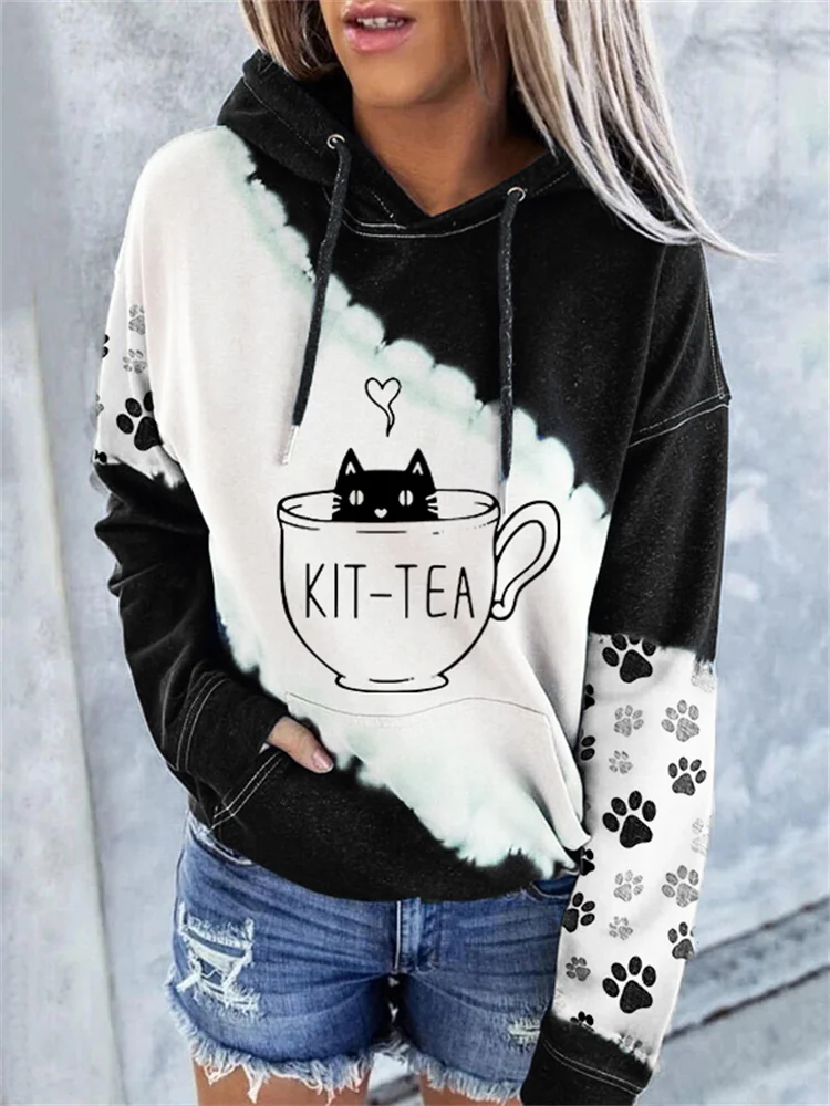 Vefave Kit Tea Lovely Cat & Paws Tie Dye Hoodie