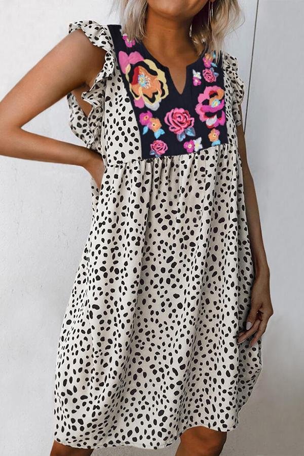 Casual Leopard & Flower Printed Mini Dress P10527