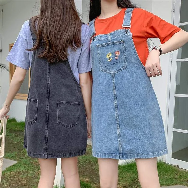 Gray/Blue Summer Flowers Asian Streetwear Casual Overalls SP16169