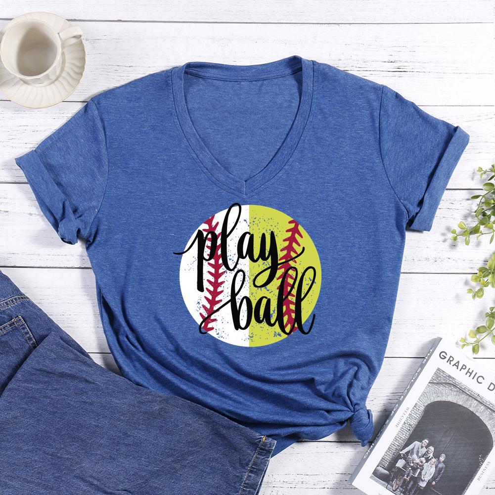 Play ball V-neck T Shirt-Guru-buzz