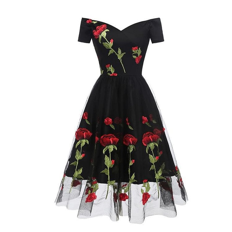 1950s Rose Embroidery Dress SP14759