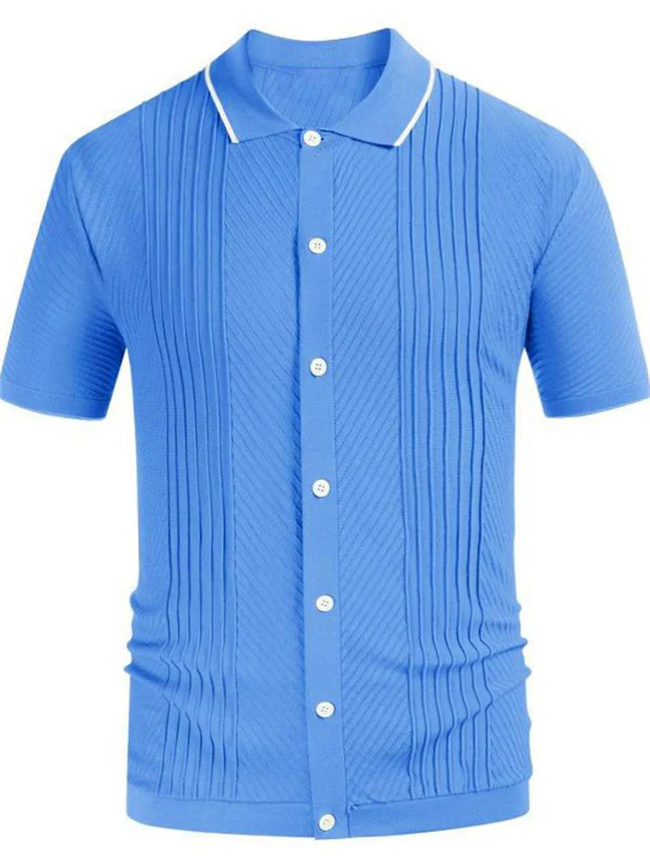 Men's Polo Shirt Knit Polo Sweater Golf Shirt Turndown Summer Short Sleeve Blue Gray Plain Street Casual Clothing Apparel Knitted-Cosfine