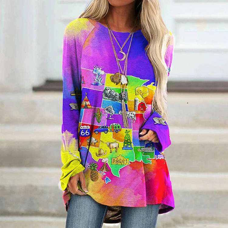 Vefave Vefave Hippie Map Print Casual Tunic