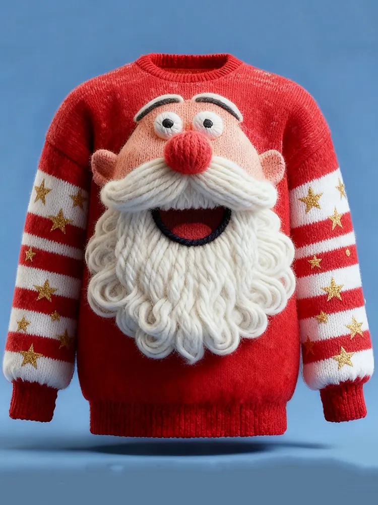 Men's Smiling Santa Claus Face Ugly Sweater