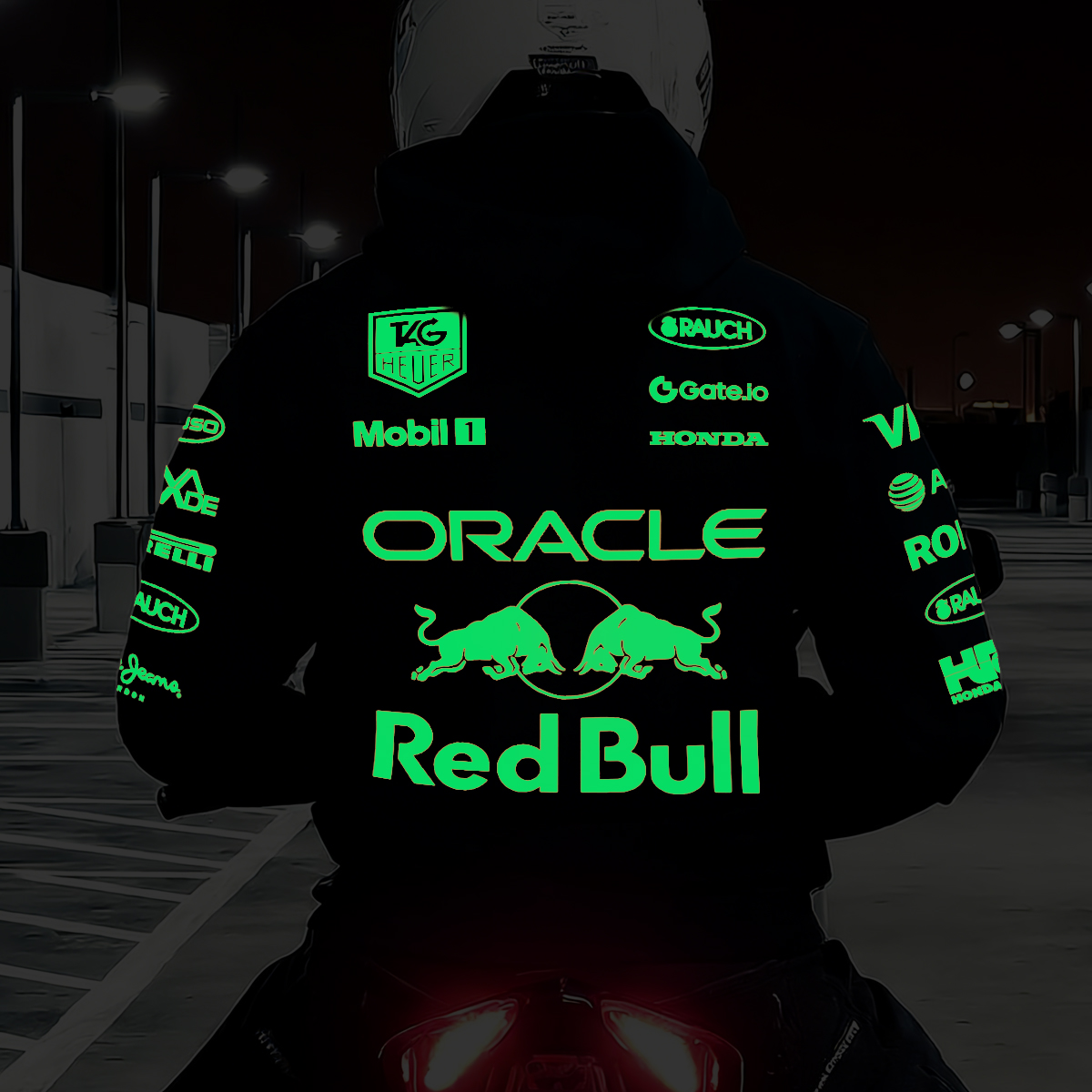 Luminous Racing Logo Print Casual Hoodie