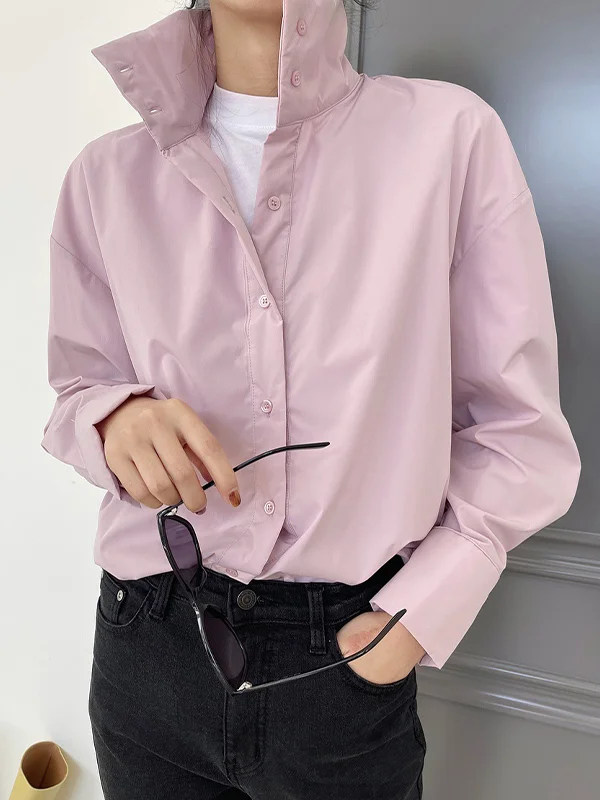 Simple Solid Color Loose Cotton Shirt
