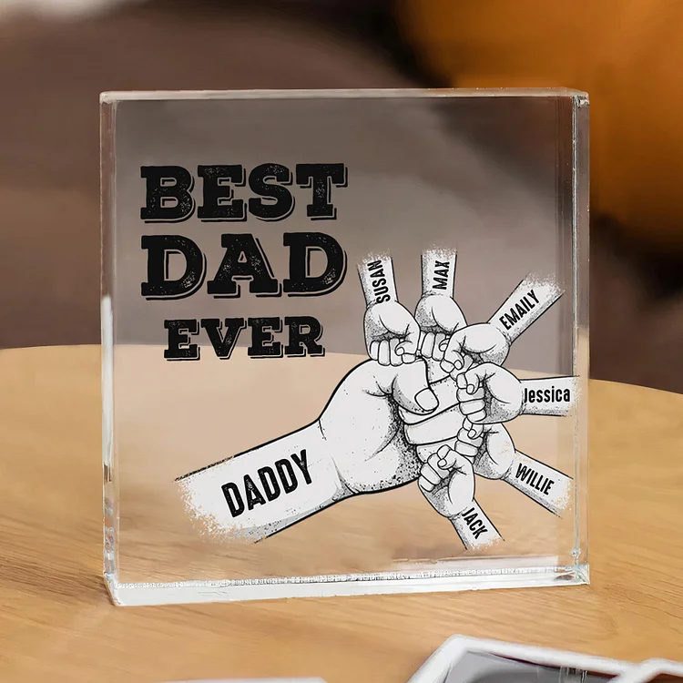 Personalized 7 Names Acrylic Square Keepsake Fist Bump Rectangle Plaque Father's Day Gifts  - Best Dad Ever