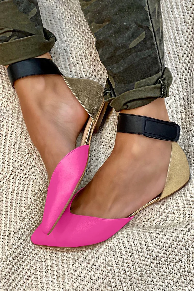 Ankle Strap Pointed Toe Multicolor Elegant Fuchsia Flats