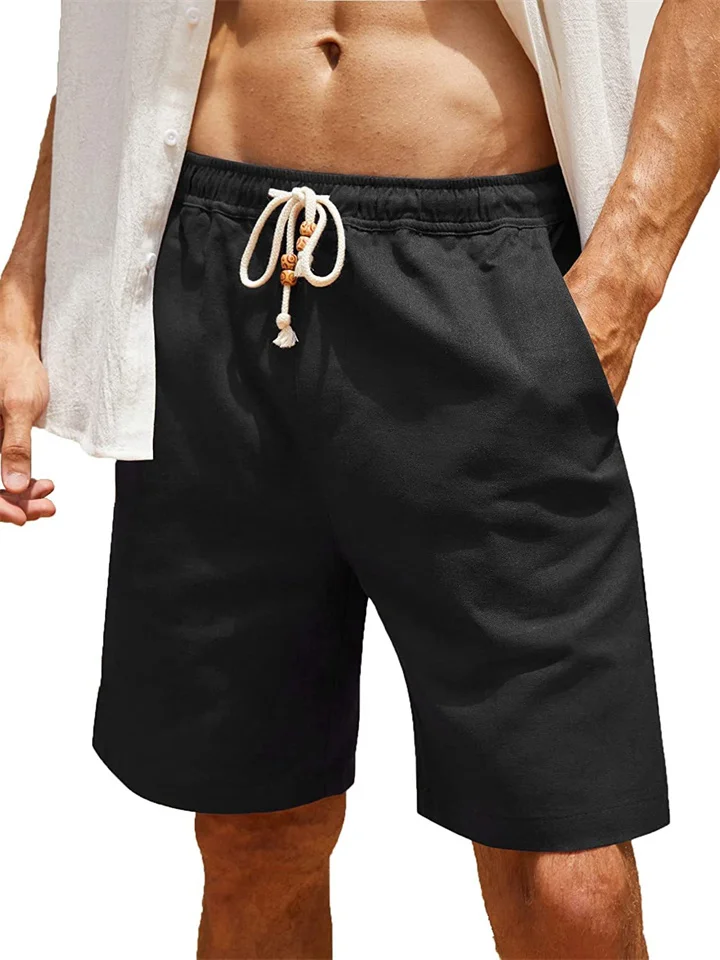 Men's Shorts Linen Shorts Summer Shorts Drawstring Plain Comfort Breathable Outdoor Daily Going out Linen / Cotton Blend Fashion Casual Black White-JRSEE