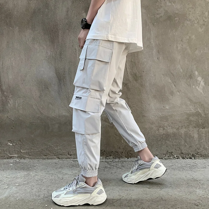 Aonga 2023 New Hip Hop Joggers Cargo Pants Men Harem Pants Multi-Pocket Ribbons Man Sweatpants Streetwear Casual Mens Pants S-5XL