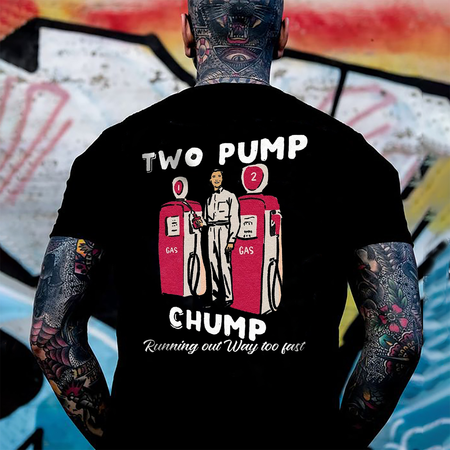 TWO PUMP CHUMP RUNNING OUT WAY TOO LAST Black Print T-Shirt