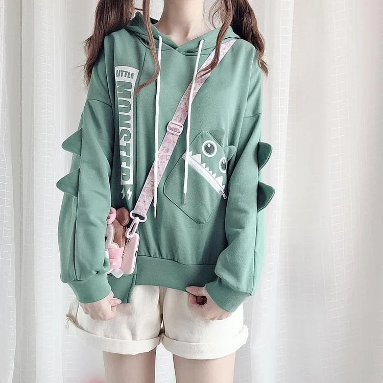 Green Kawaii Monster Fleece Hoodie Jumper SP14389