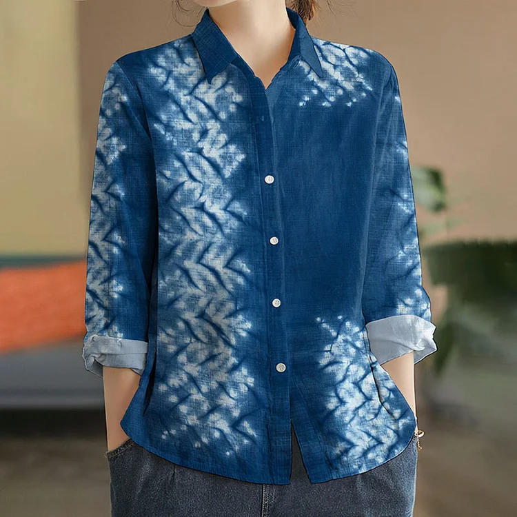 Comstylish Tie-Dye Art Print Long Sleeve Casual Shirt