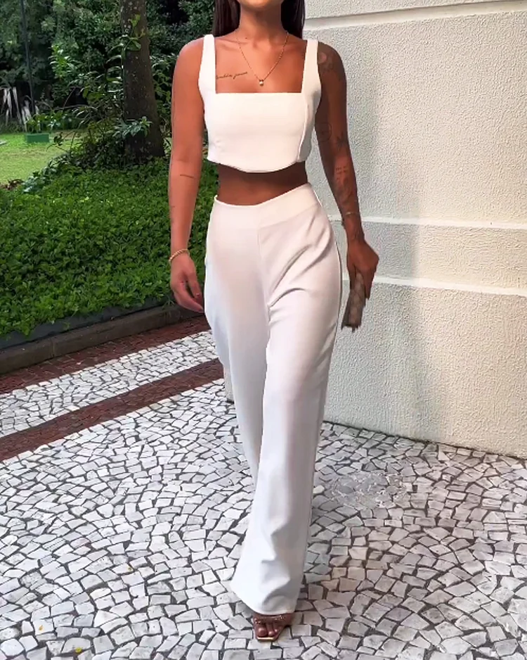 Casual Solid Color Vest & Pants Two-piece Set
