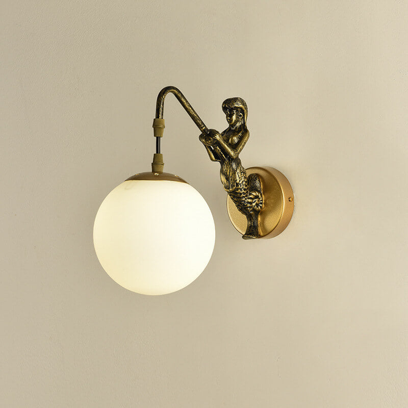 Vintage Rustic Mermaid Orb 1-Light Wall Sconce Lamp