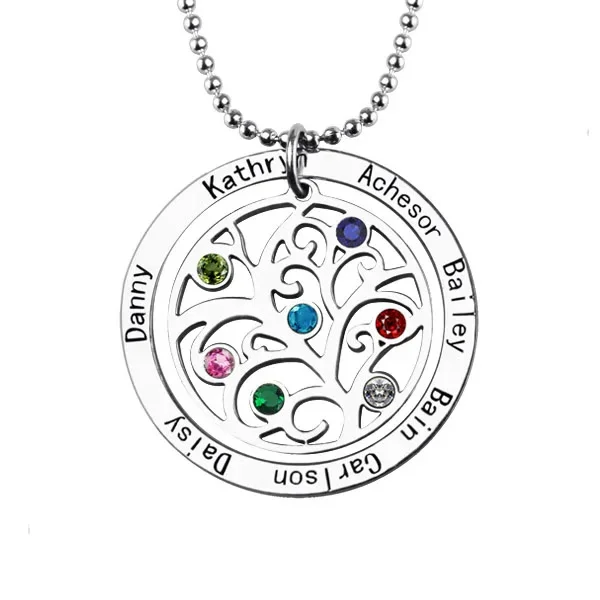 Tree of Life Birthstone Name Engraving Necklace-Silver