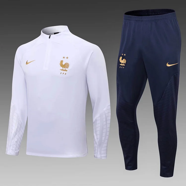 2022/2023 France Half-Pull Training Suit White Football Shirt Set