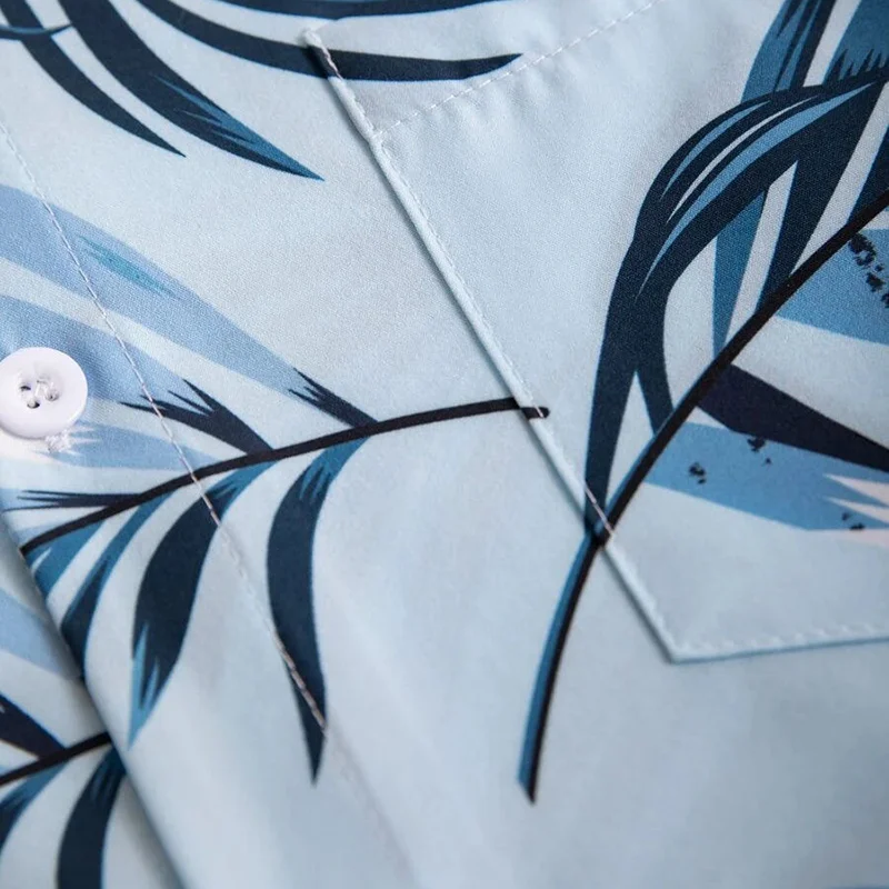Hawaiian Resort Palm Leaf Print Short Sleeve Shirt-inspireuse