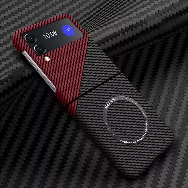 All-inclusive Carbon Fiber Magsafe Magnetic Wireless Charging Phone Cases for Galaxy Z Flip3/Z Flip4/Z Flip5