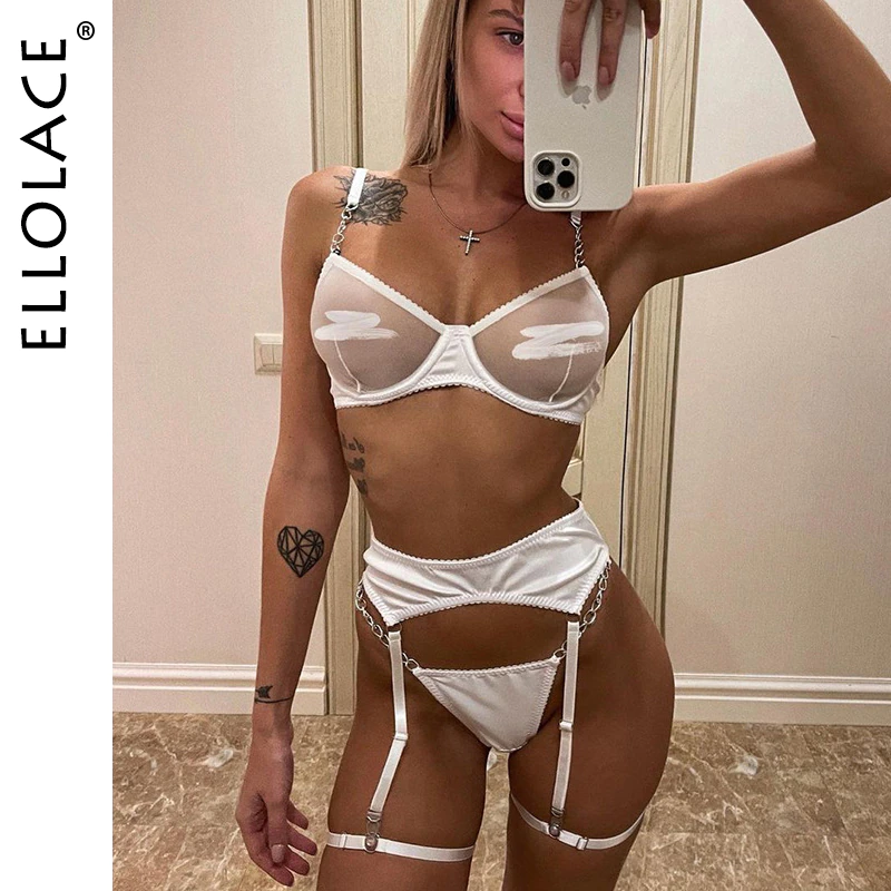 Uaang Ellolace Push Upp Sexy Lingerie Chain White Underwear Sensual