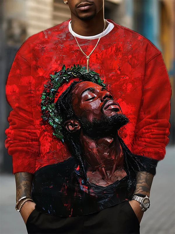 Men's Black Man Jesus Oil Painting Art Print Casual Sweatshirt