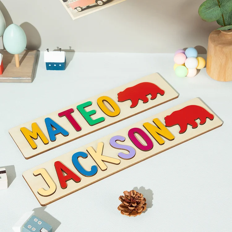 Personalized Wooden Name Puzzles Bear Design Educational Gifts for Baby