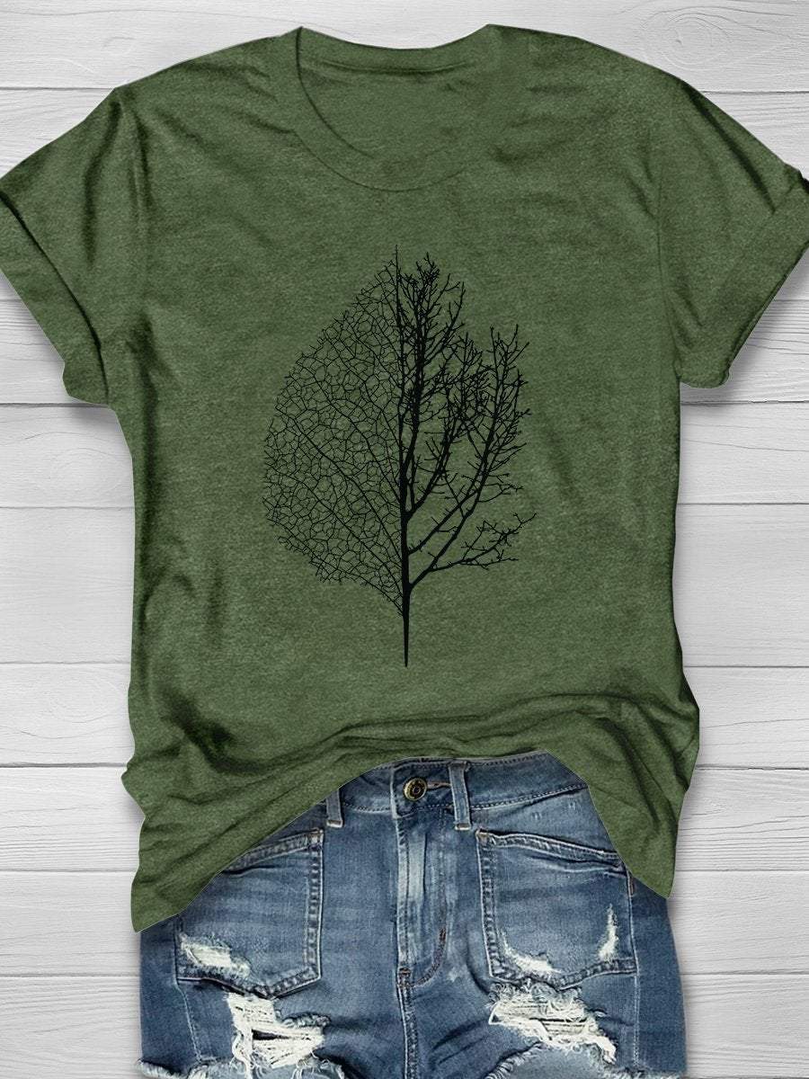 Leaf & Tree Forest Print Short Sleeve T-shirt