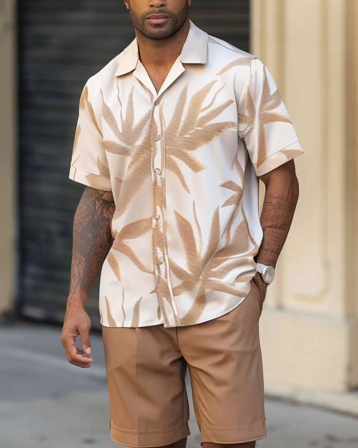 Men's Casual Hawaiian Vacation Short Sleeve Shirt Set 005