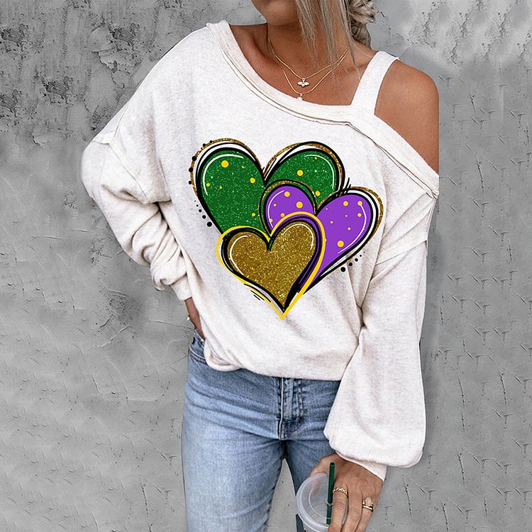 Love Heart Sold Cold Shoulder Casual T-Shirt