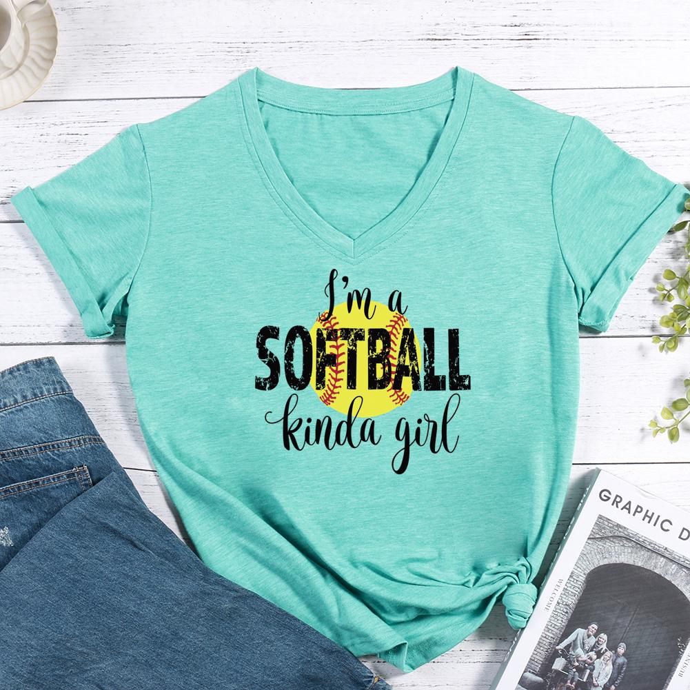 I am a softball kinda girl V-neck T Shirt-Guru-buzz