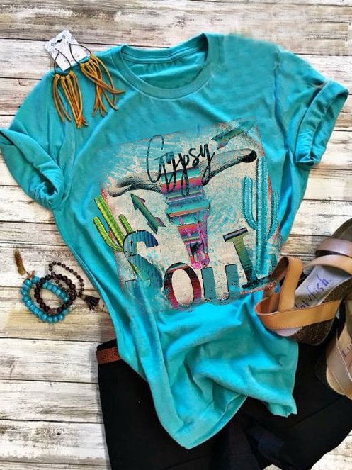 Bestdealfriday Blue Casual Short Sleeve Printed Shirts Tops 9136667