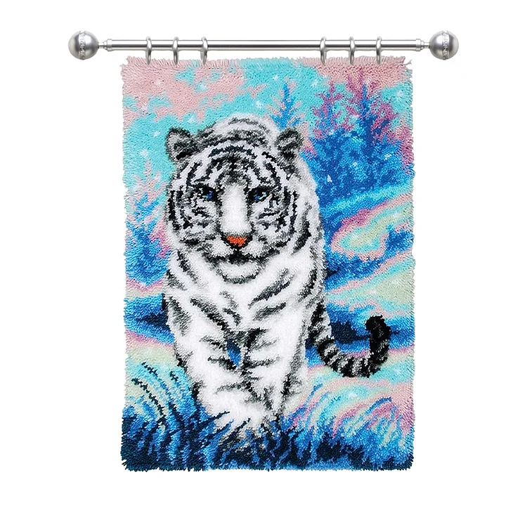Large Size-White Tiger Rug Latch Hook Kits for Beginners veirousa