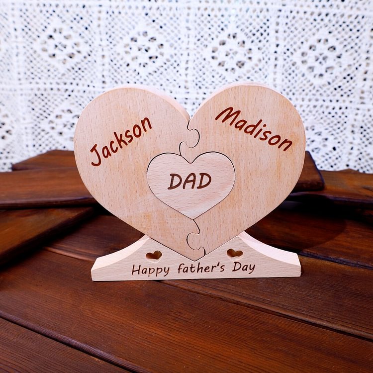Personalized Wooden Heart Puzzle Engraved 2 Names Family Gifts