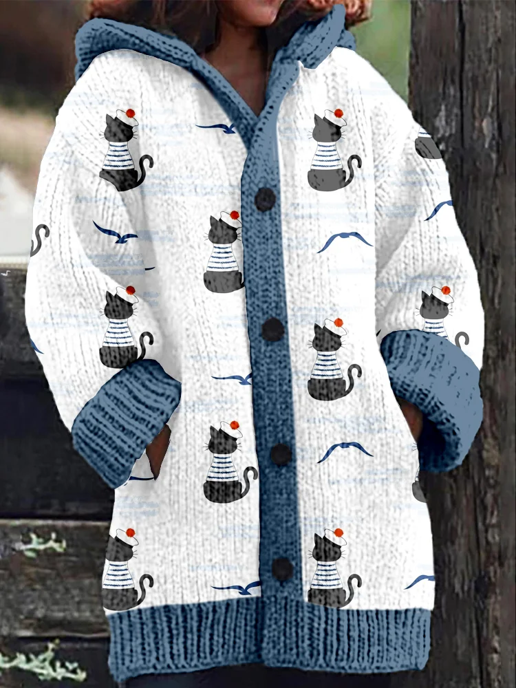 Lovely Cartoon Cats Pattern Cozy Hooded Cardigan