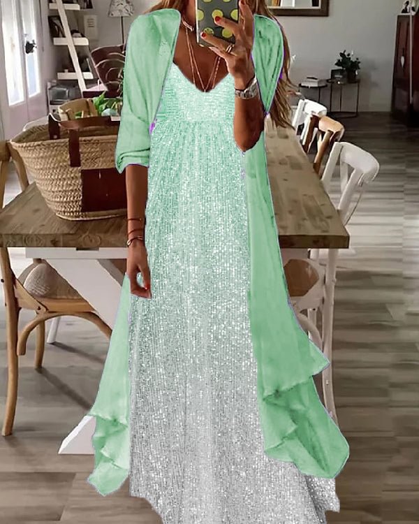 Fake Two Piece Casual V-neck Printed Maxi Dress S-5XL - Chicaggo