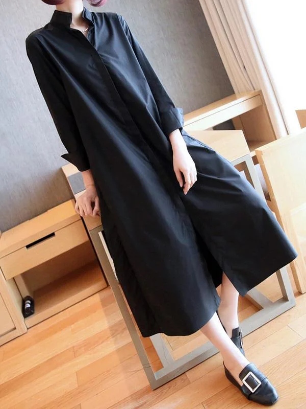 Loose Solid Color Mid-Length Shirt Dress