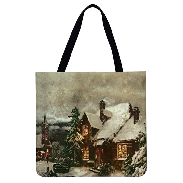 Linen Tote Bag - Warm Winter Scene