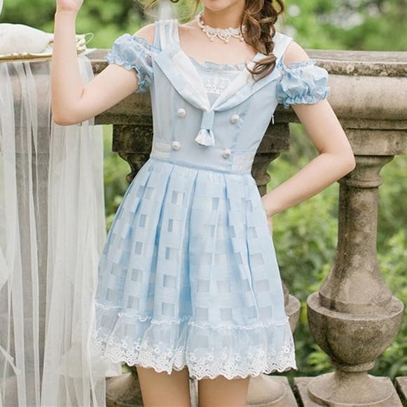 Light Blue Sweet Sailor Suspender Dress SP179636