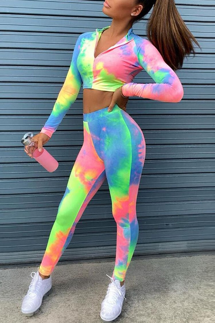 Street Print Split Joint Tie-Dye O Neck Long Sleeve Two Pieces - Shop Trendy Women's Clothing | LoverChic